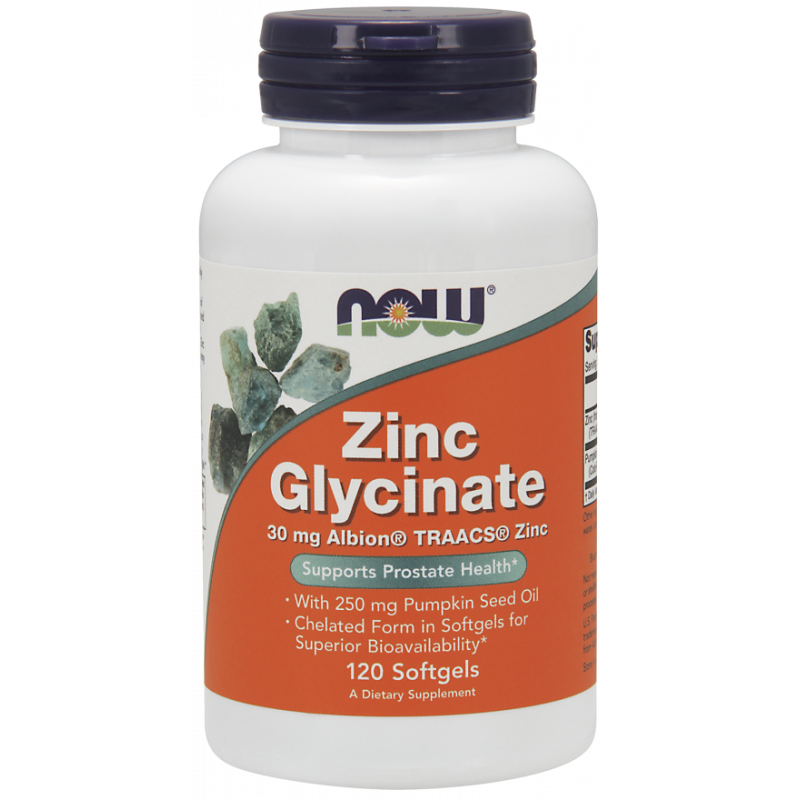 Now Foods Zinc Glycinate - Chelat Cynku i Olej z Pestek Dyni (120 kaps.)