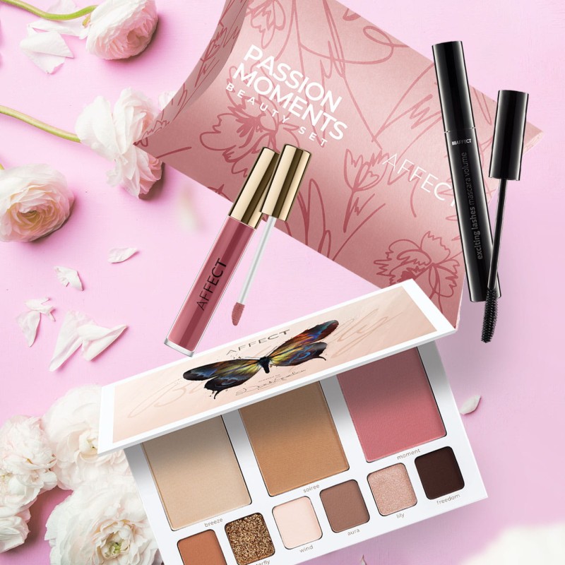 AFFECT PASSION MOMENTS 01 ZESTAW PREZENTOWY PALETA DO MAKIJAŻU + TUSZ DO RZĘS + POMADKA DO UST