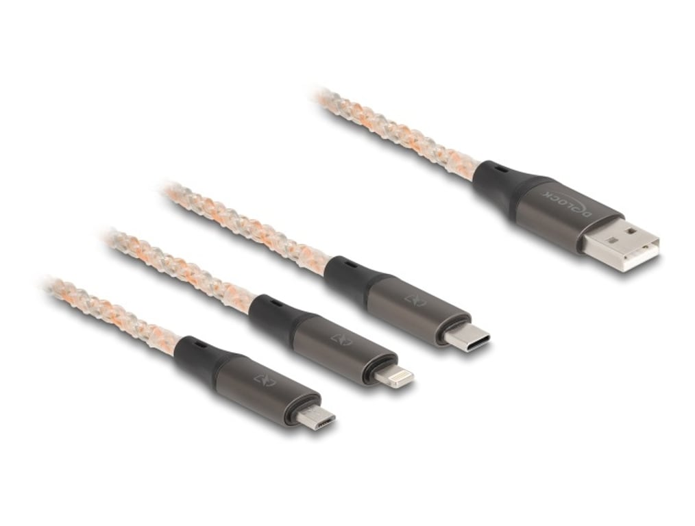 DeLOCK 88158 kabel USB USB 2.0 1,2 m USB A USB C/Micro-USB B/Lightning Przezroczysty