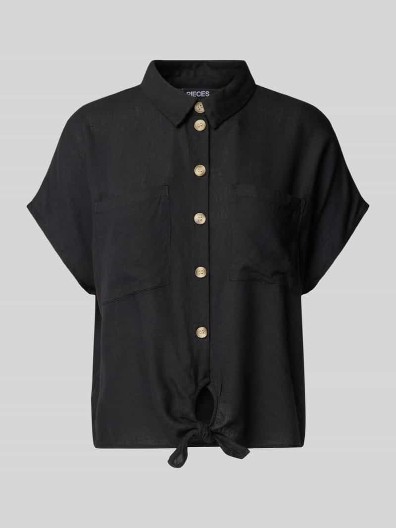 Bluzka koszulowa o pudełkowym kroju z wiązanym detalem model ‘PIA’