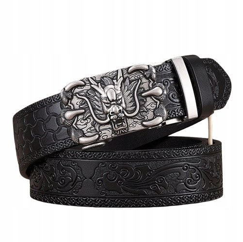 Pas pasek SKÓRZANY AUTOMATYCZNY skóra naturalna srebrny SMOK ŁAPY 125 cm