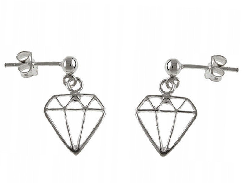 Srebrne kolczyki 925 wiszące diamenciki na sztyft celebrytki na prezent