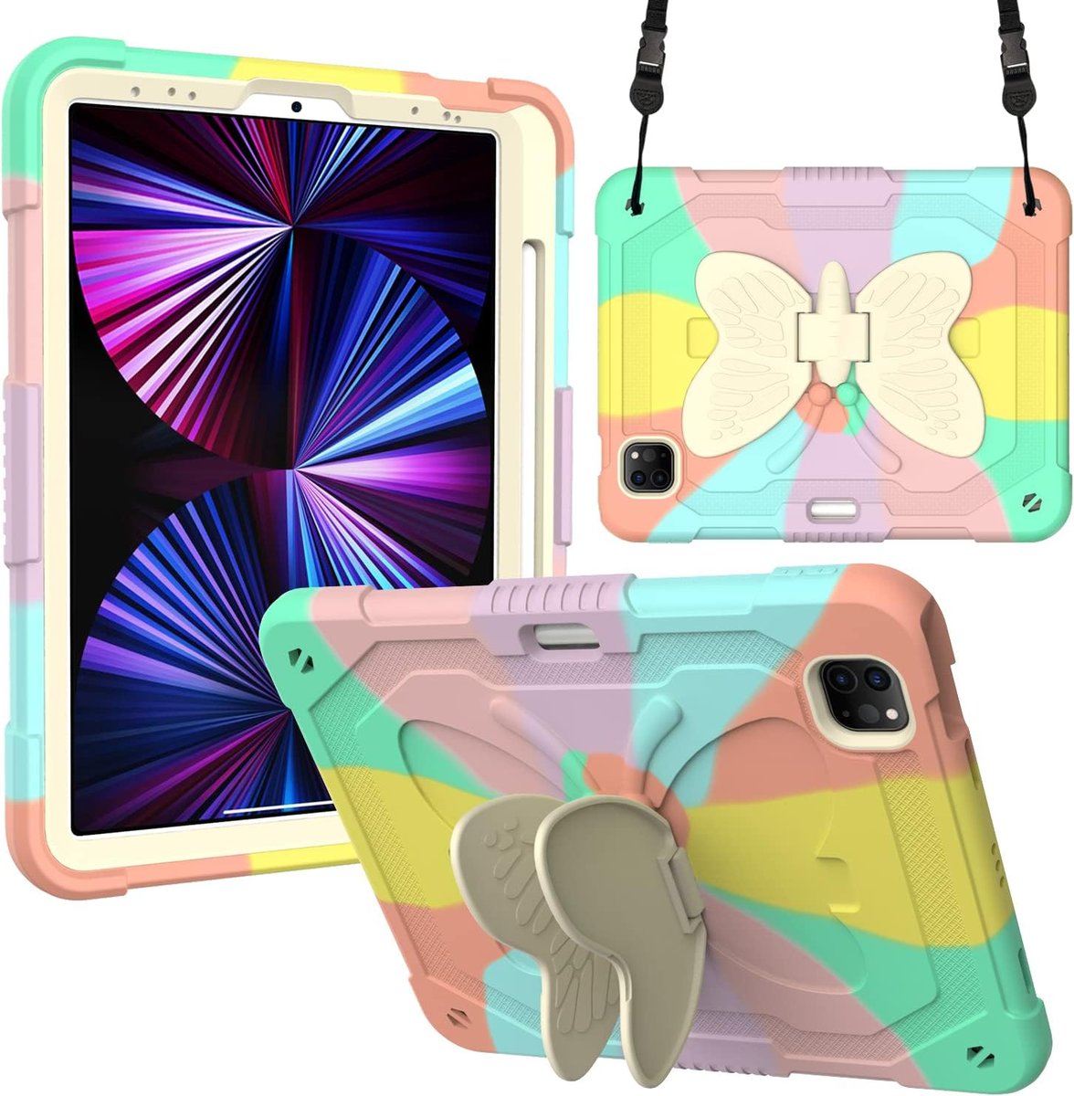 Etui Case Do iPad Pro 11 Air 4/5 10,9 Wielokolorowy Motyl ze Stojakiem