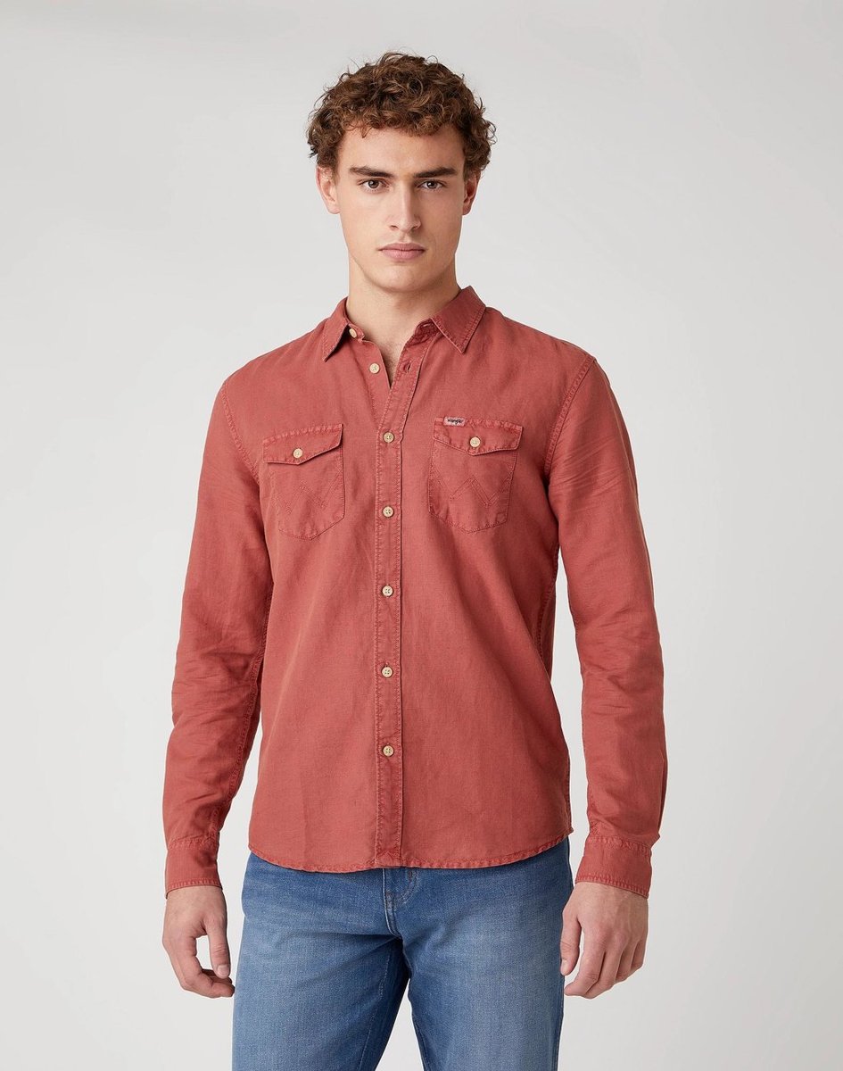 Koszula Męska Wrangler Ls 2Pkt Flap Shirt Barn Red W5A5Loxer-Xl