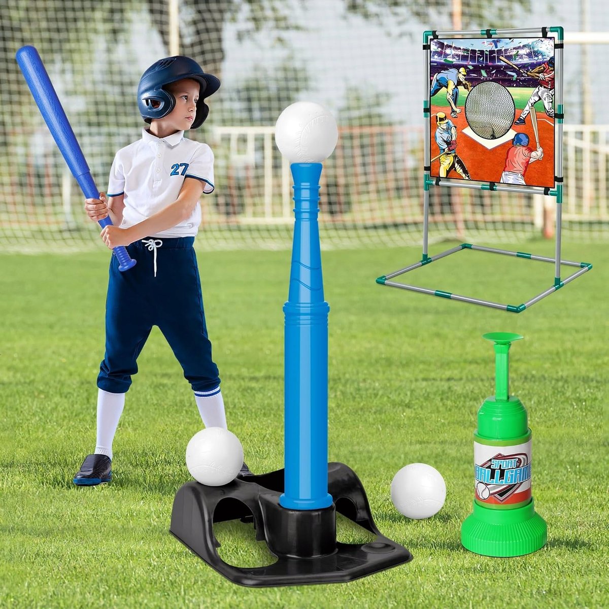 Gra w baseball zestaw treningowy dla dzieci tarcza kij piłki wyrzutnia