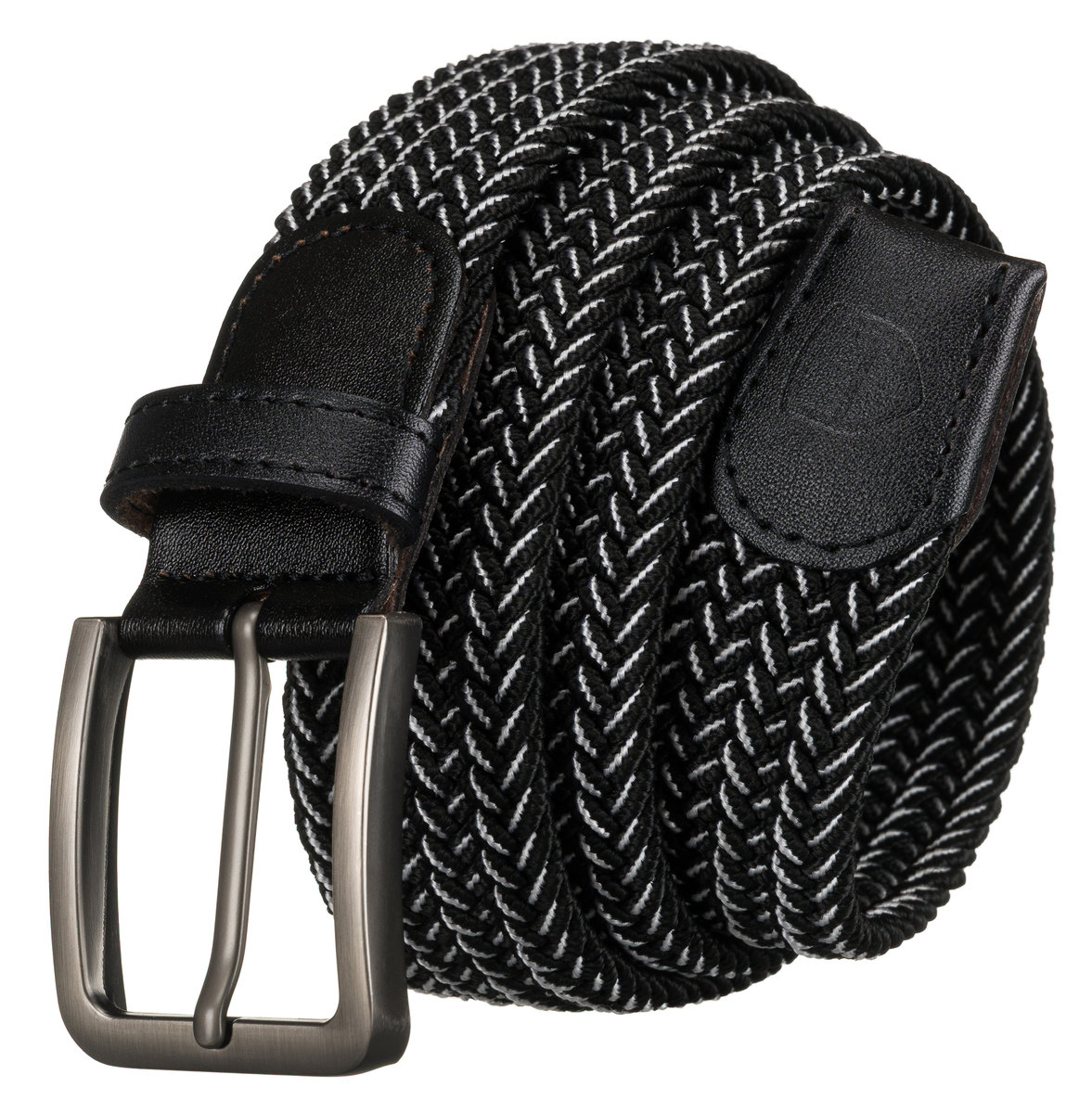 Parciany pasek męski do spodni pleciony bez dziurek PETERSON biało czarny elastyczny do jeansów klasyczna klamra 110