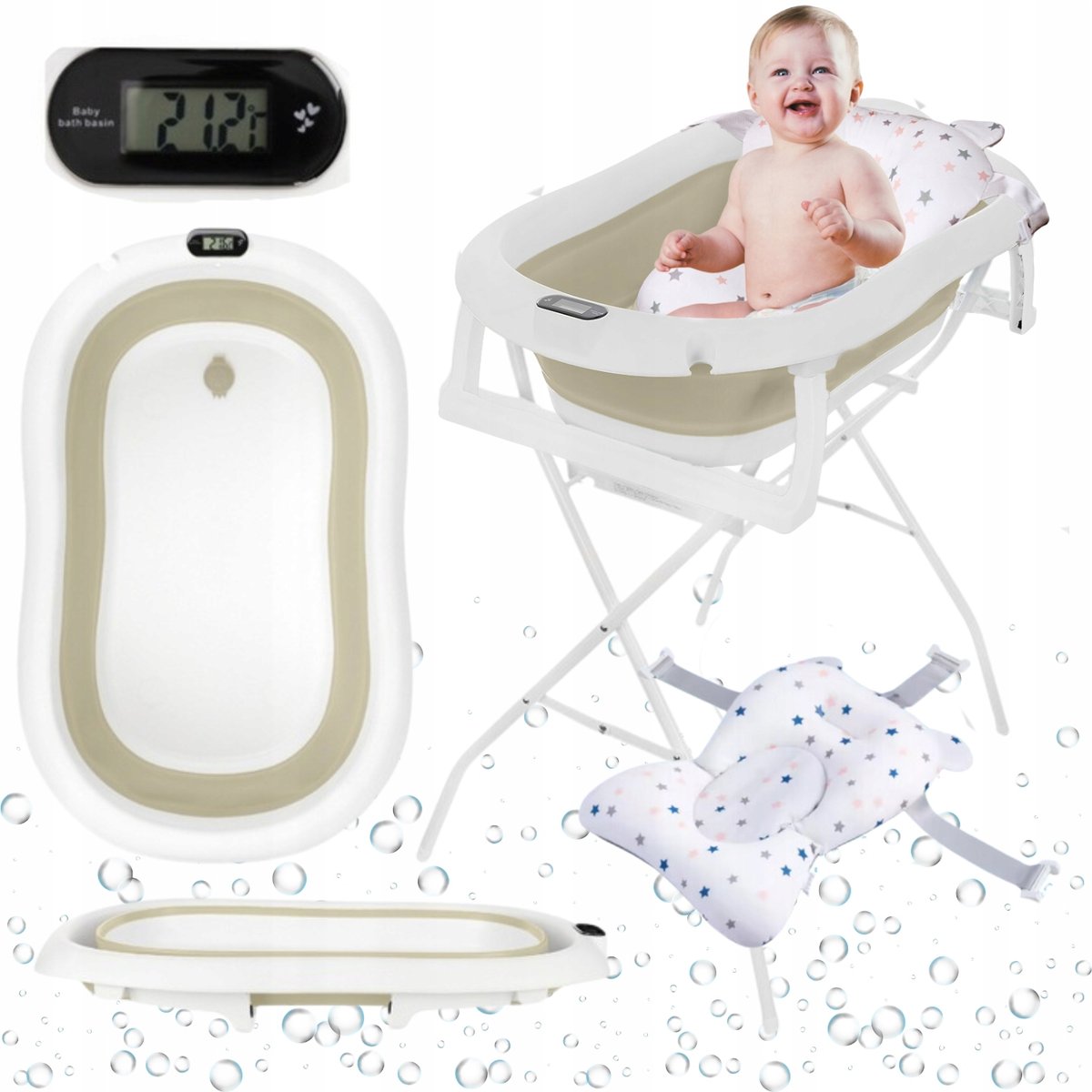 PRIMABOBO Wanienka składana PREMIUM ZE STOJAKIEM wanna dla dziecka PODUSZKA