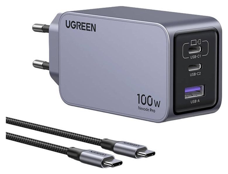 Ugreen Nexode Pro 100W, GaN, USB + 2x USB-C szara