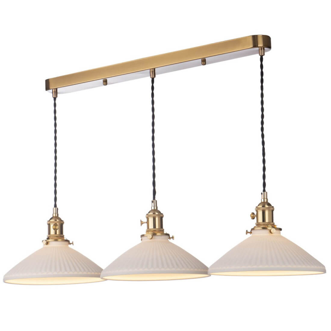 Wisząca lampa ceramiczna Hadano HAD3640-10 potrójna mosiądz biały