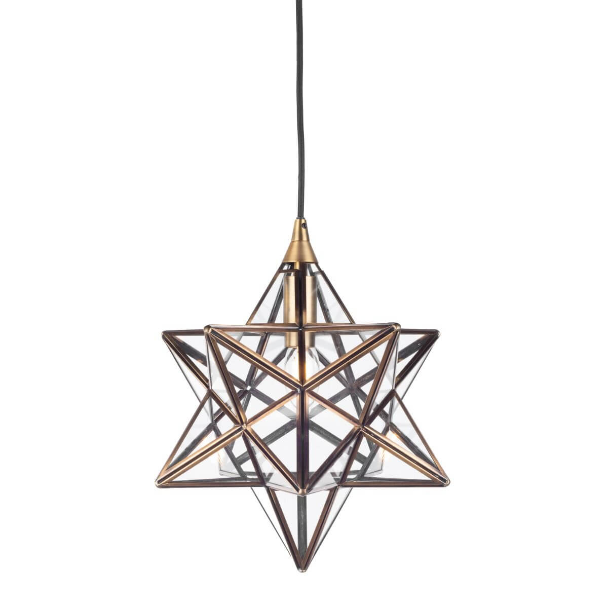 Wisząca lampa metalowa szklana Ilario ILA0175 gwiazda czarna mosiądz