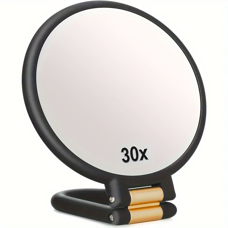 TEMU Podwójne Lusterko do Makijażu z Powiększeniem 1X/30X i Regulowaną Uchwytem o 360° - Przenośny, Idealny w Podróży, Bez Baterii, Elegancka Czarna