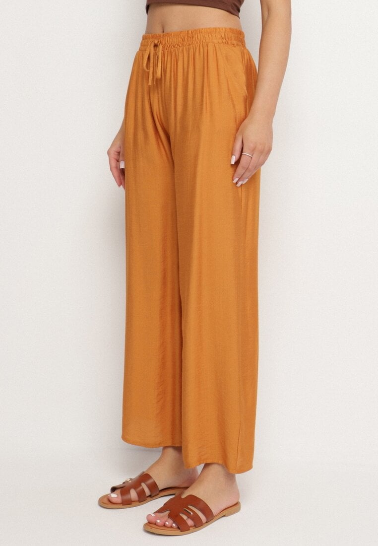 Brązowe Wiskozowe Szerokie Spodnie z Wysokim Stanem Divola