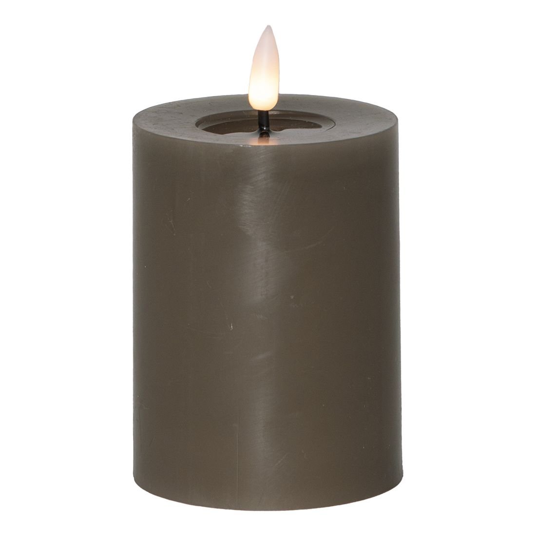 Świeca LED woskowa FLAMME FLOW brązowo-szara 12,5cm 1500h