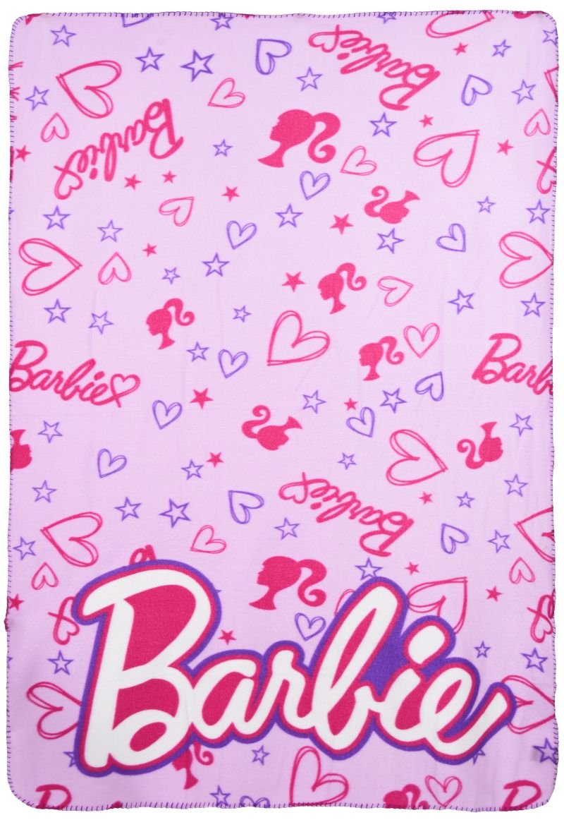 Koc dla dziewczynki, różowy, Mattel, Barbie, polar, poliester, rozmiar 100x150 cm