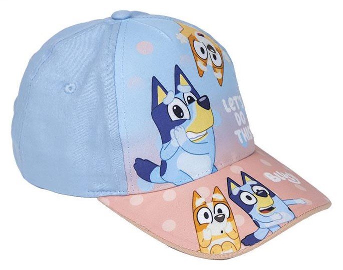 Czapka z daszkiem, dla dziewczynki, Bluey, niebieska, bawełna, poliester, rozmiar obwód 51 cm, regulowana.