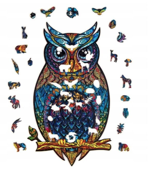 PUZZLE DREWNIANE DLA DOROSŁYCH KOLOROWA SOWA S