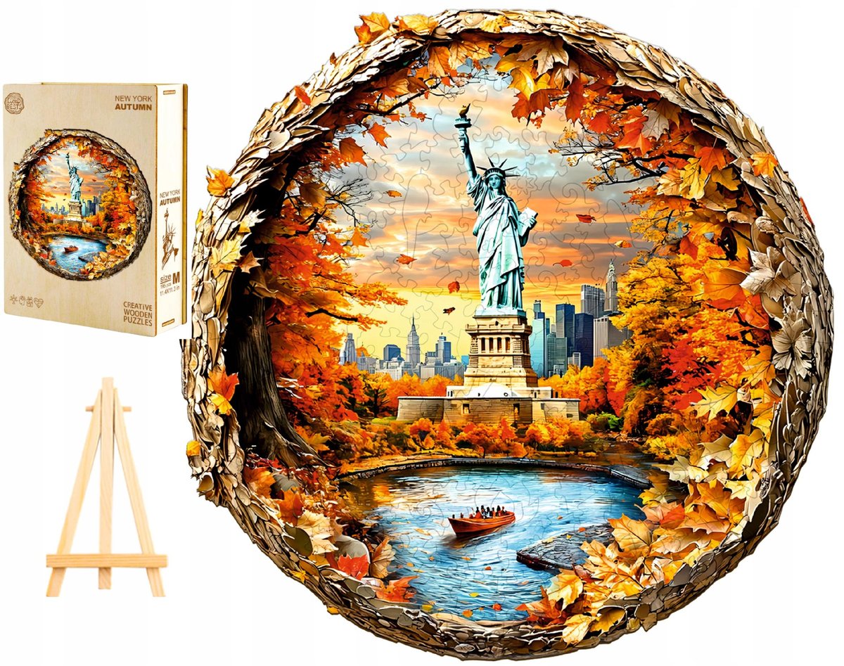 PUZZLE DREWNIANE DUŻE 300 ELEMENTÓW W DREWNIANYM PUDEŁKU JEŚIEŃ NOWY JORK