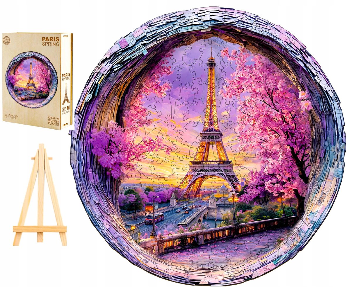 PUZZLE DREWNIANE DUŻE 300 ELEMENTÓW W DREWNIANYM PUDEŁKU WIOSNA W PARYŻU