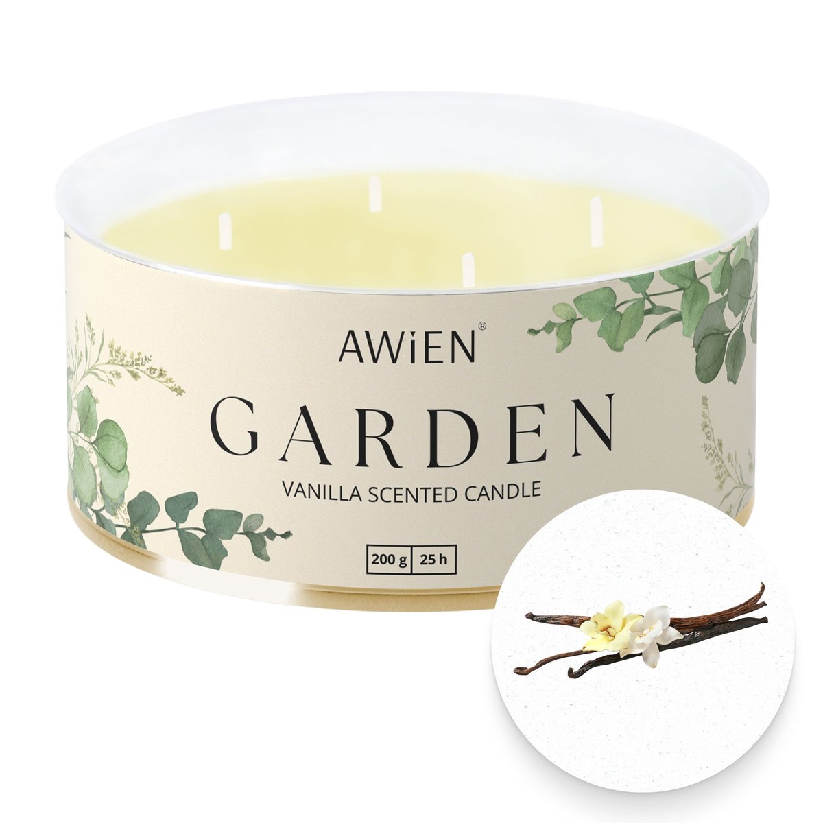 Słodka Aromatyczna Świeca Ogrodowa Sojowa w Puszce o Zapachu Wanilii