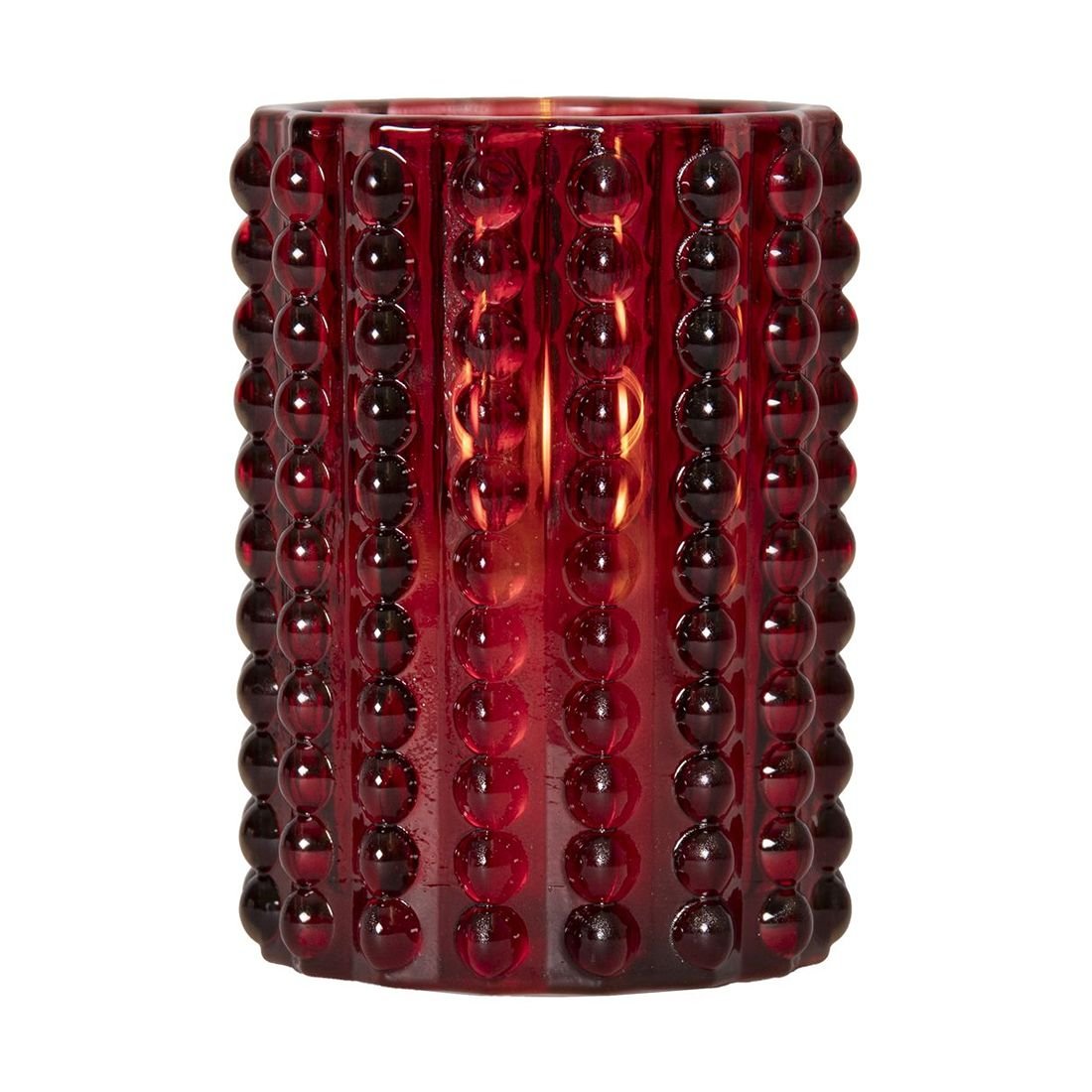 Świeca LED szklana woskowa FLAMME DOTTY czerwona 12,5cm