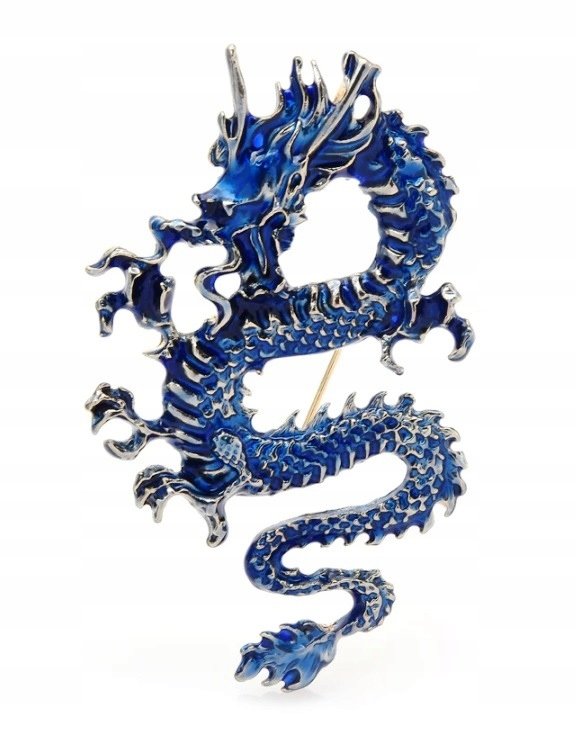 BROCHA, PRZYPINKA, BROSZKA - PIĘKNY CHIŃSKI SMOK - DRAGON - NIEBIESKI