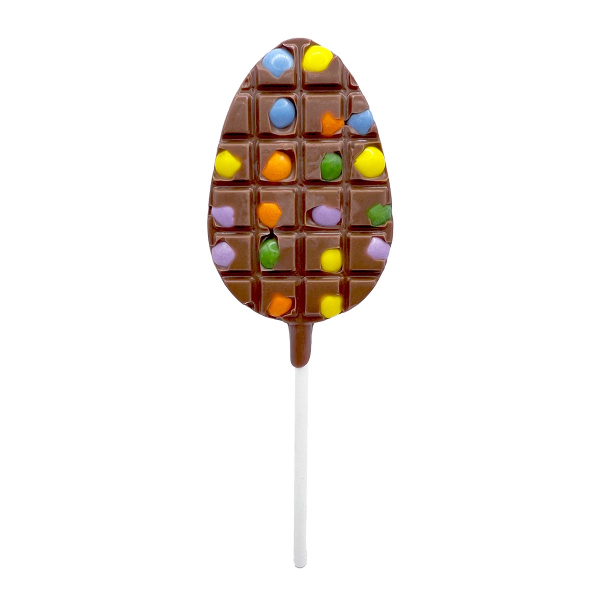 Wielkanocny lizak Pisanka z mlecznej czekolady, z lentilkami (30g)