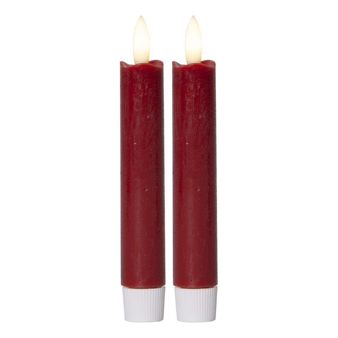 Zestaw 2x świeca LED woskowa obiadowa FLAMME ANTIQUE czerwona 15cm