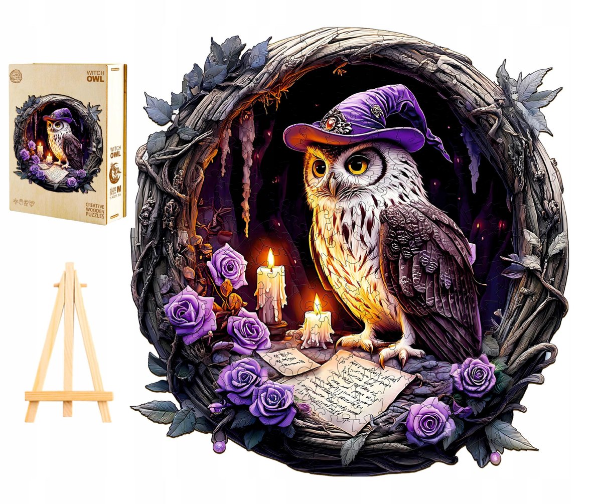 PUZZLE DREWNIANE DUŻE 300 ELEMENTÓW W DREWNIANYM PUDEŁKU CZARODZIEJSKA SOWA
