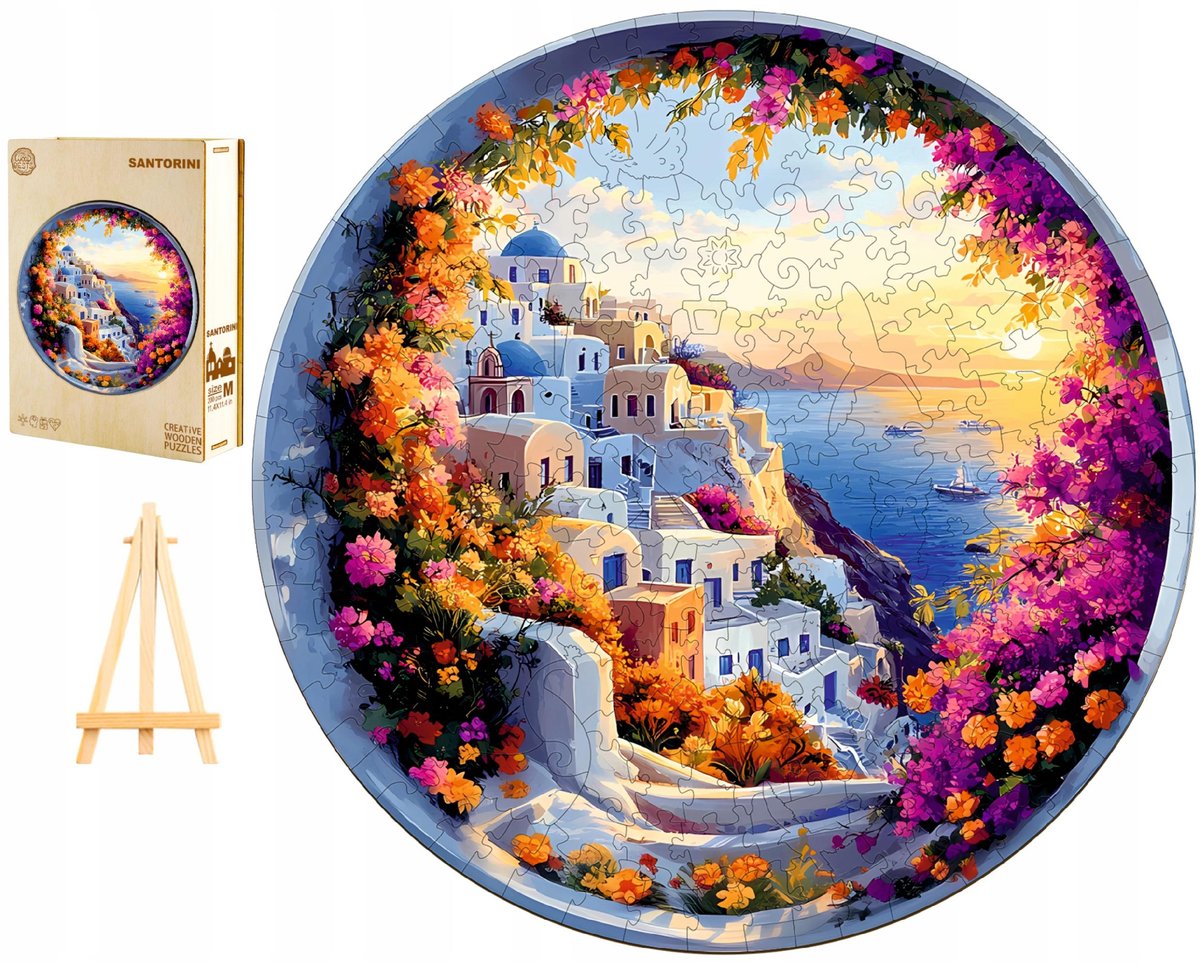 PUZZLE DREWNIANE DUŻE 300 ELEMENTÓW W DREWNIANYM PUDEŁKU SANTORINI GRECJA