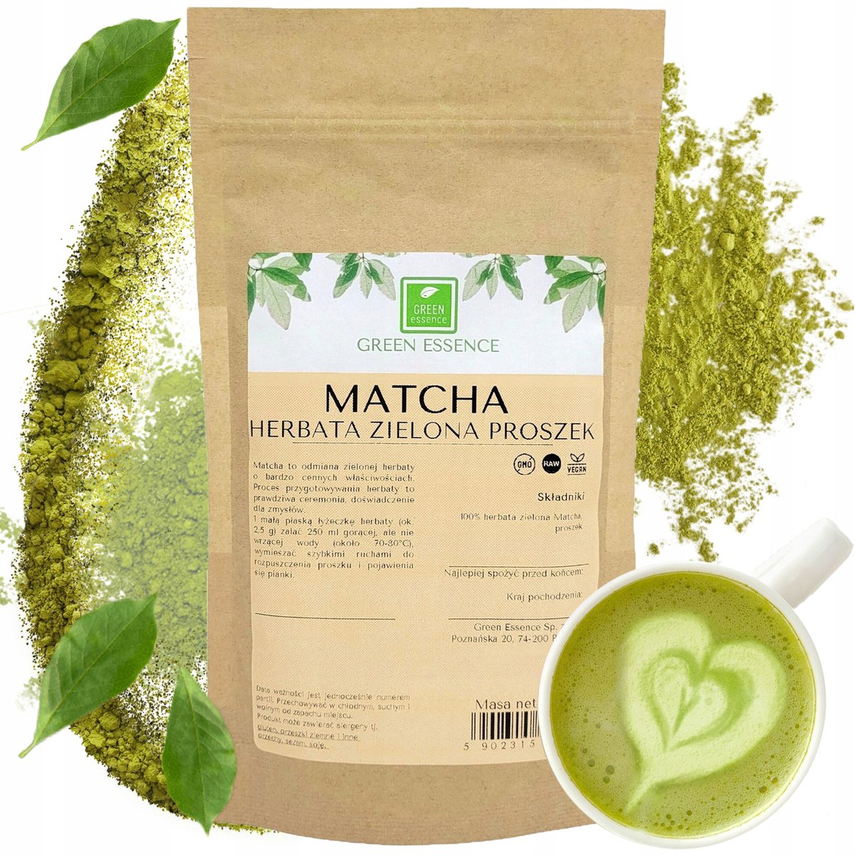MATCHA HERBATA zielona 100g codzienna sproszkowana w proszku keto do latte