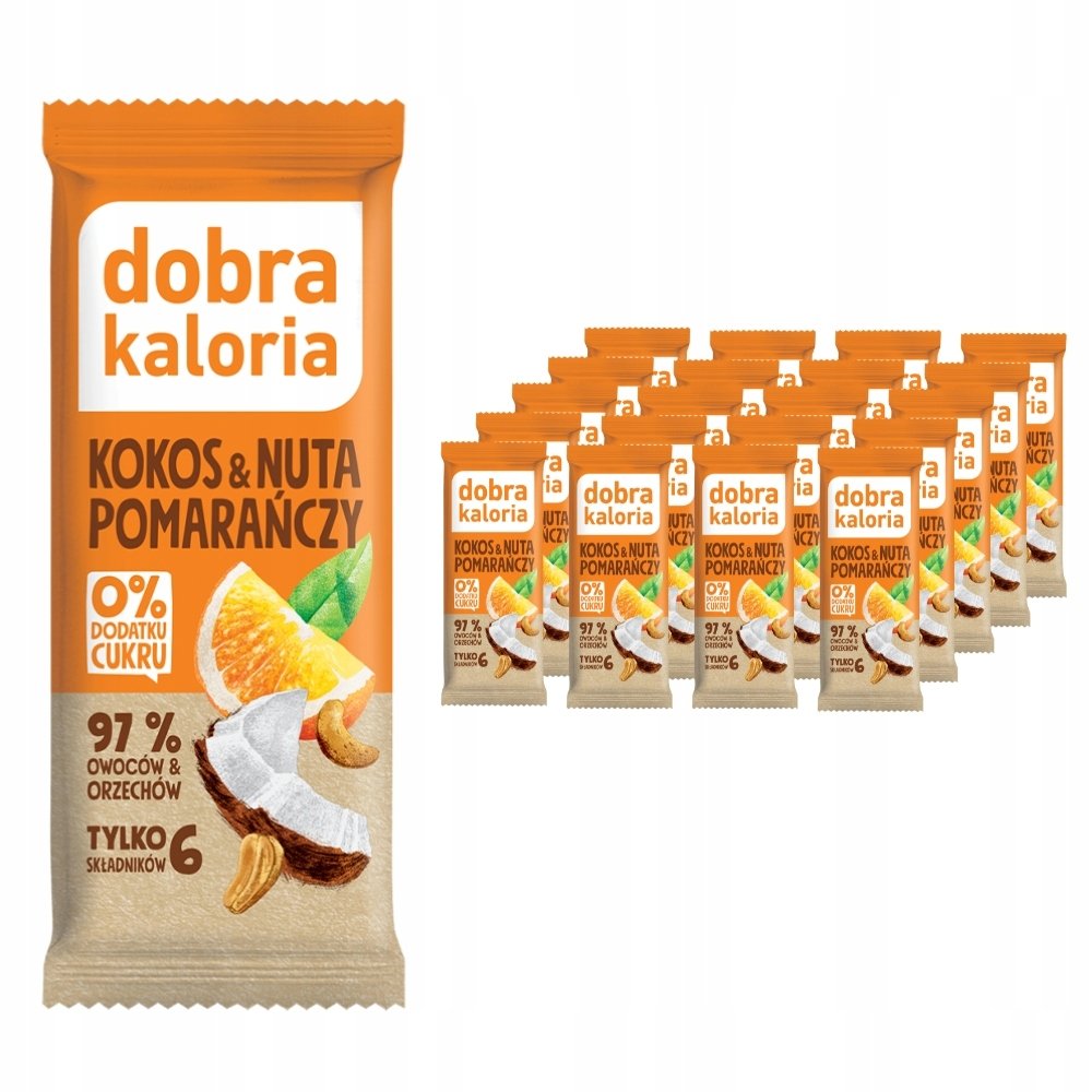 Dobra Kaloria baton kokos pomarańcza bez cukru fit błonnik daktyle 20szt