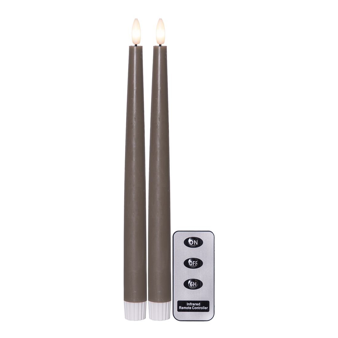 Zestaw 2x świeca LED obiadowa FLAMME SLIM brązowo-szara 28cm na pilota