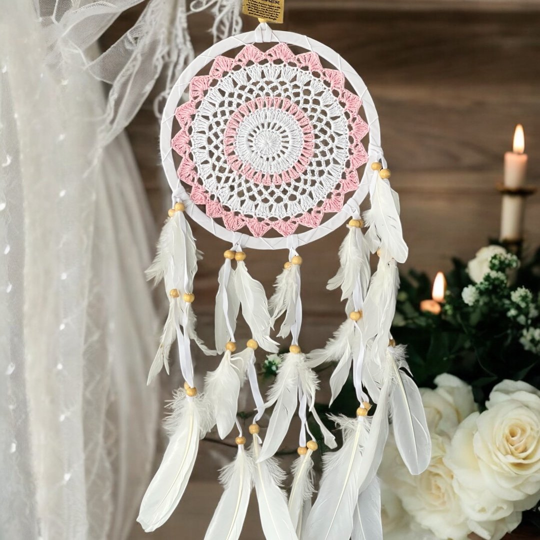 Łapacz snów szydełkowy boho dekoracja ścienna amulet idealny prezent 17cm