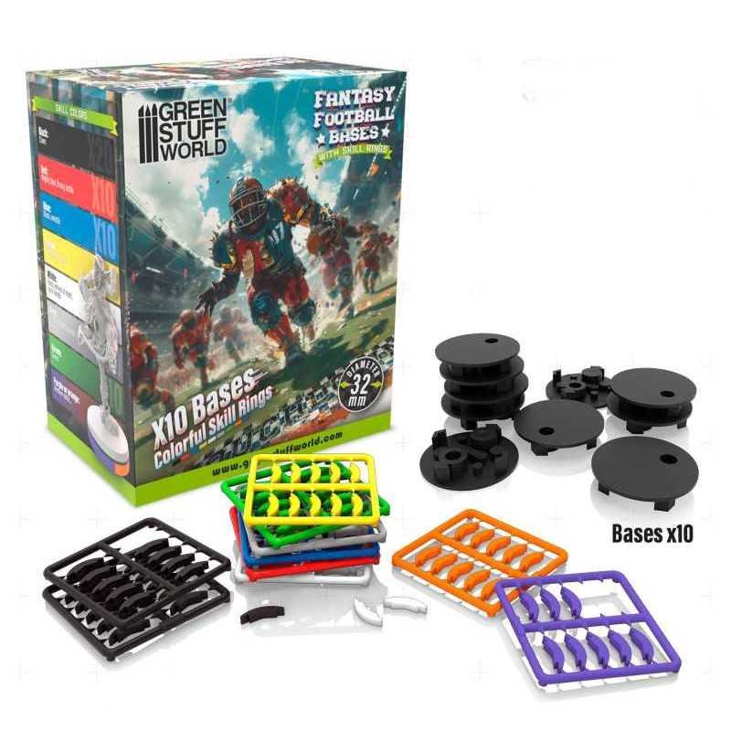 Blood Bowl Bases 32mm with Skill Rings, Green Stuff World