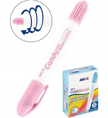 Zakreślacz w sztyfcie AMOS HLC12DMP róż pudrowy display 12szt.