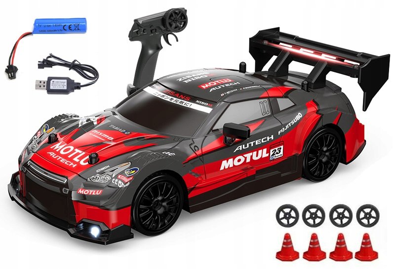 Samochód zdalnie sterowany do driftu 4x4 koła + pachołki auto rc 30 km/h