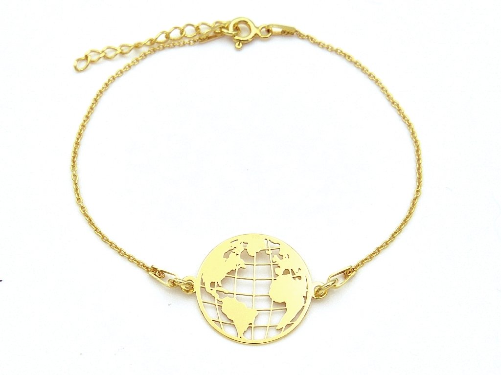Pozłacana bransoletka globus kula ziemska podróże