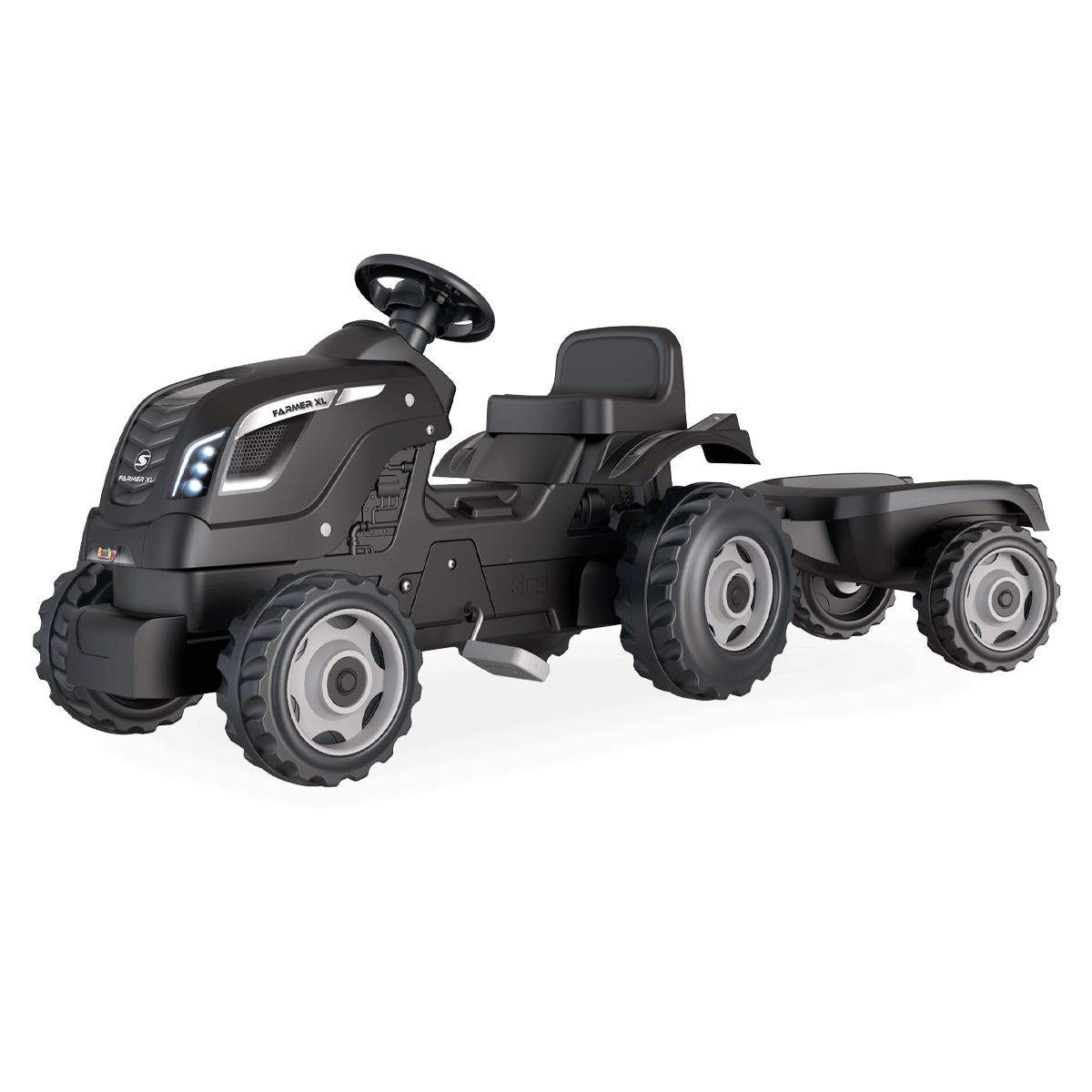 SMOBY Traktor XL Czarny na Pedały z Przyczepką