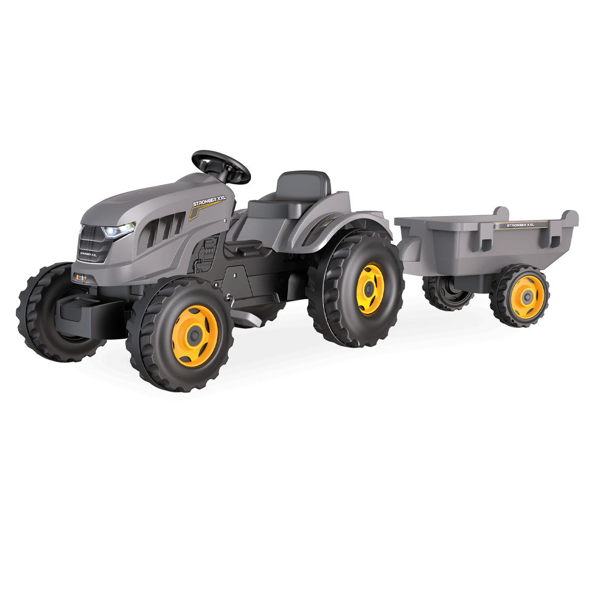 SMOBY Traktor XXL Szary na Pedały z Przyczepką