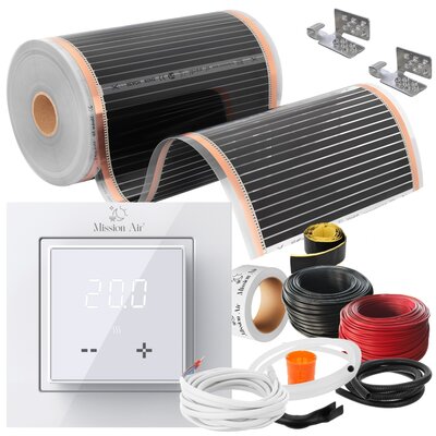 MISSION AIR 160 W/m² Black Silver PTC 2 m² (4 m x 50 cm) + Regulator Aries LCD Biały