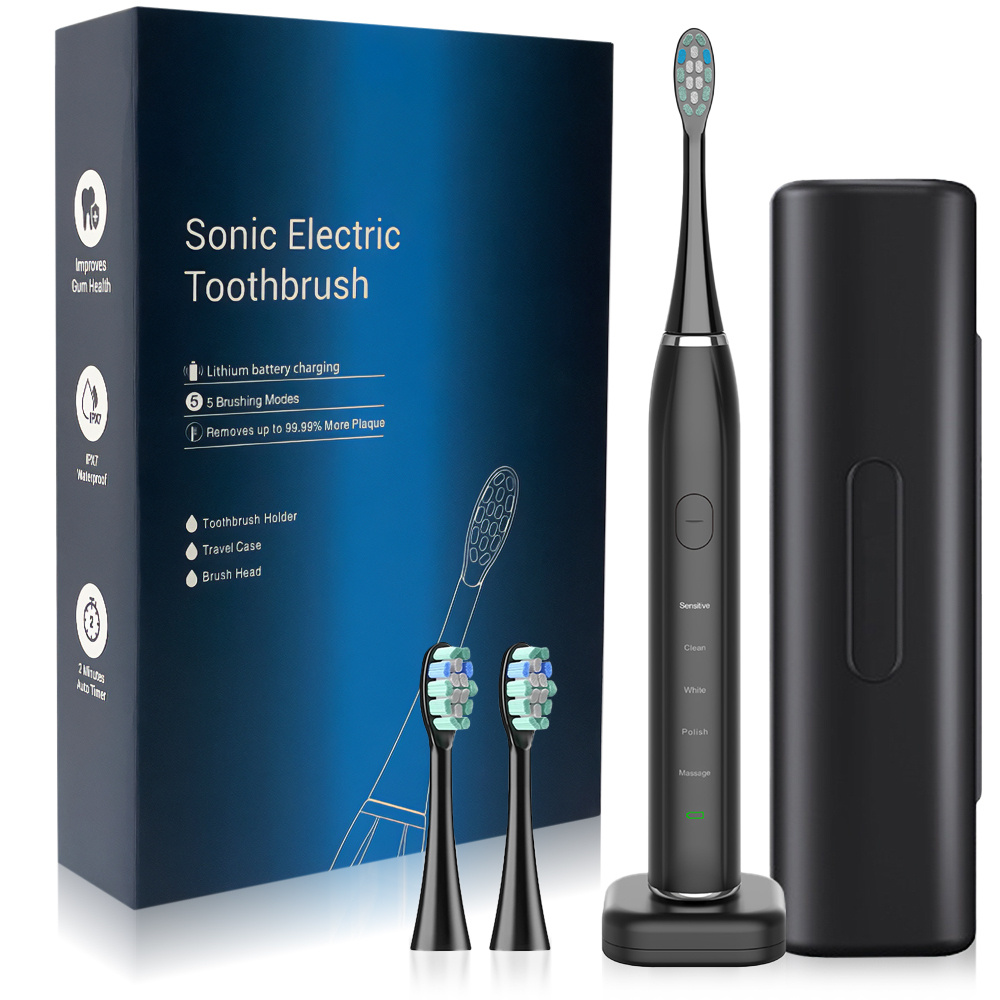 Szczoteczka Soniczna Elektryczna Do Mycia Zębów 5 Trybów Drgań + 3 Koncówki