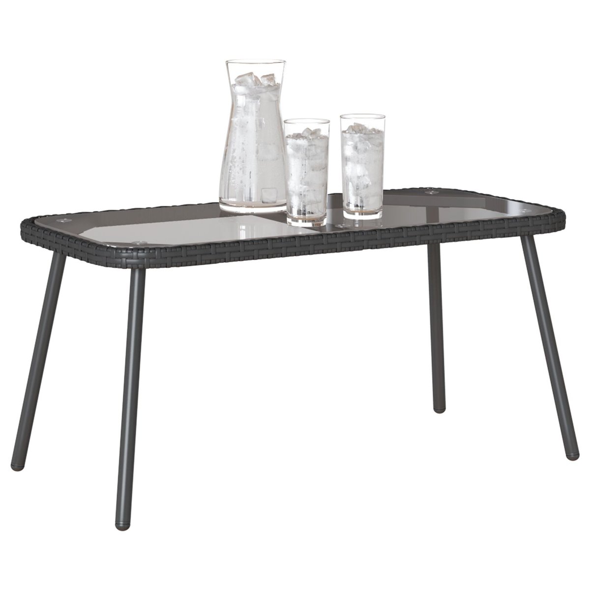 vidaXL Stolik kawowy Czarny Polirattan, Szkło, Stal 90 x 45 x 43 cm