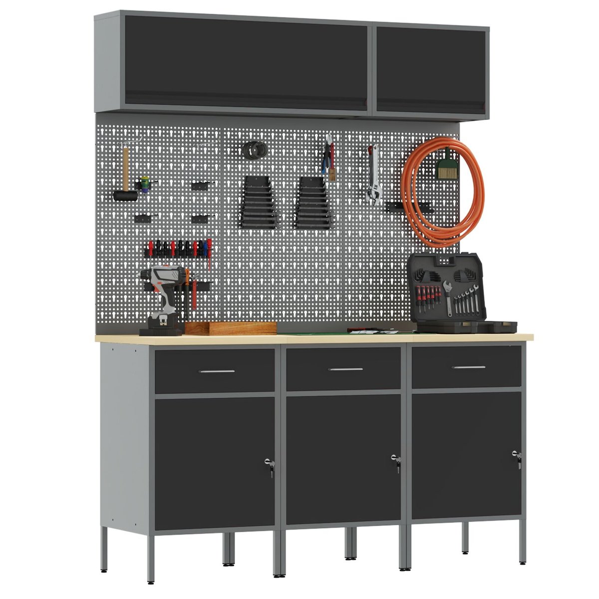 vidaXL Zestaw 6 Czarny Stal Duża Regulowane nóżki Szafka robocza