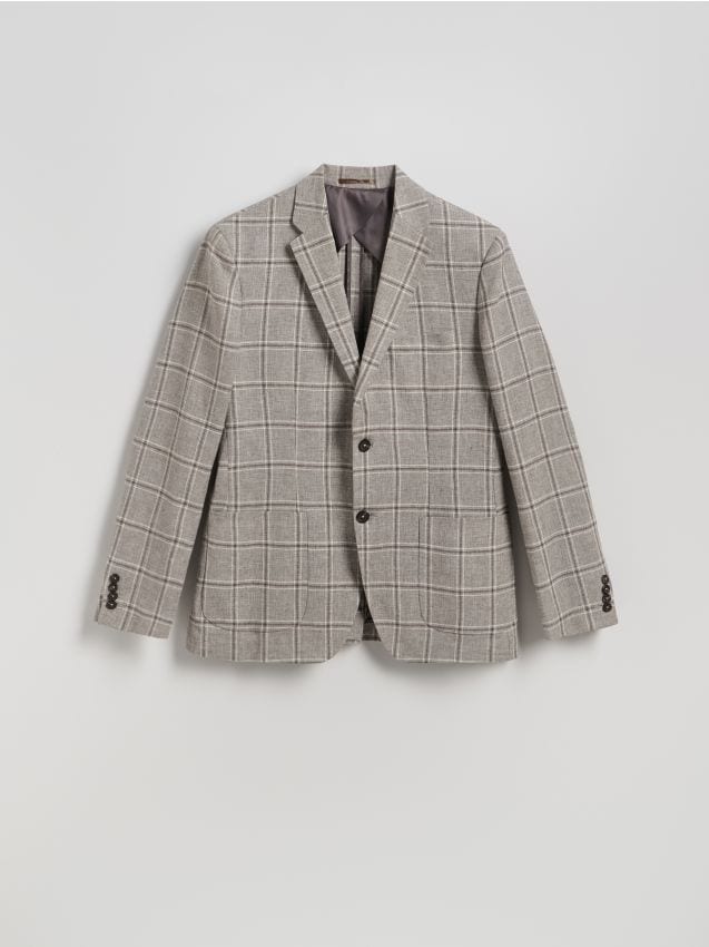 Reserved - Marynarka slim fit z lnem - beżowy