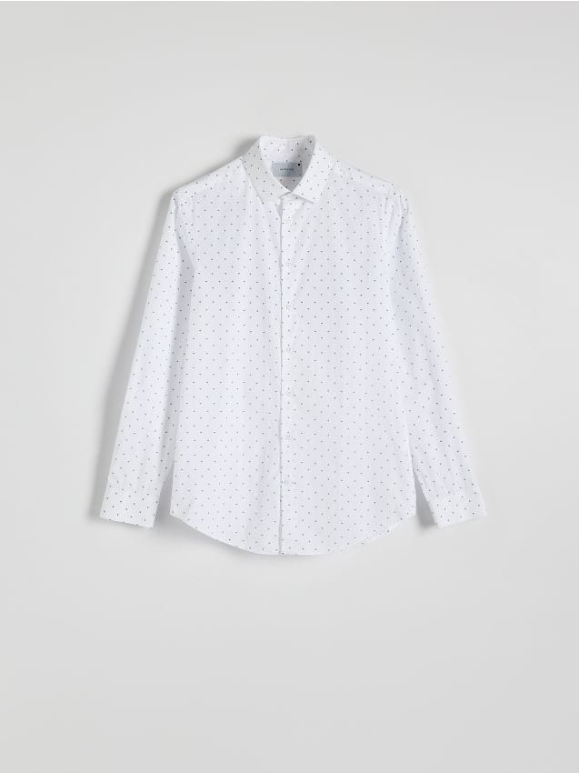 Reserved - Koszula slim fit w drobne kwiaty - biały