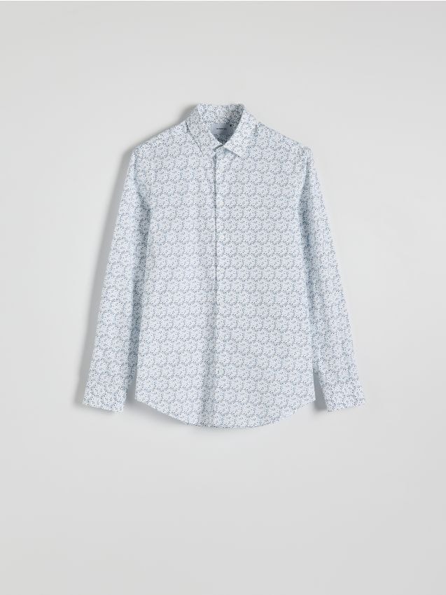 Reserved - Koszula slim fit w drobne kwiaty - jasnoniebieski