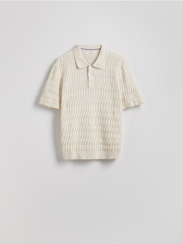 Reserved - Strukturalny sweter polo - kremowy