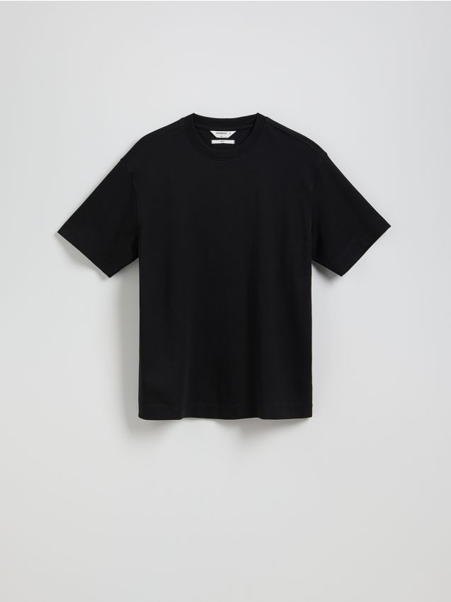 Reserved - Bawełniany t-shirt boxy - czarny