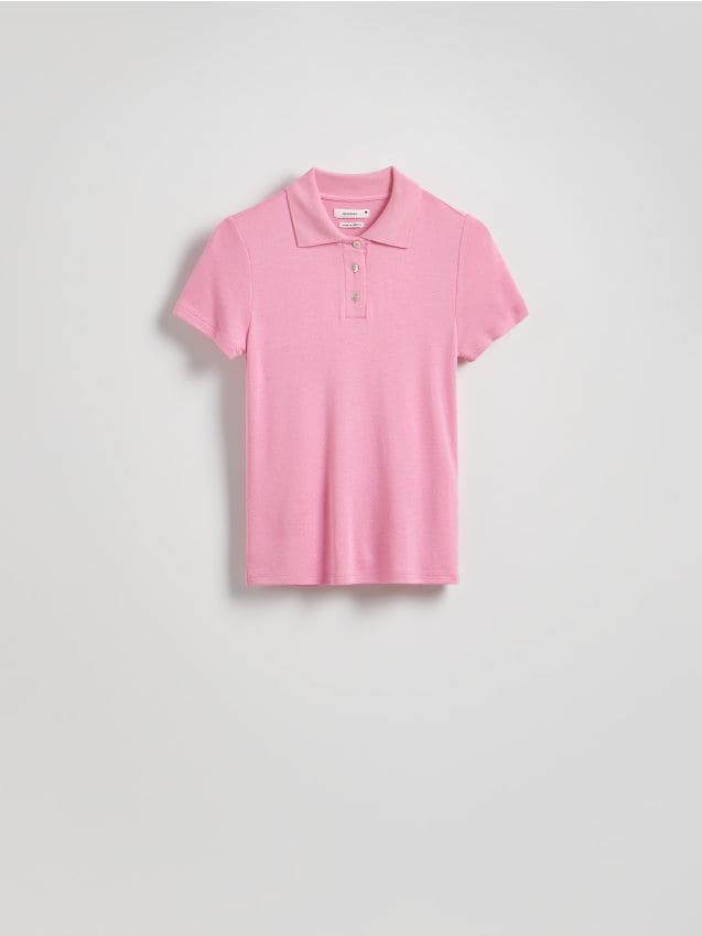 Reserved - T-shirt polo z wiskozą - różowy