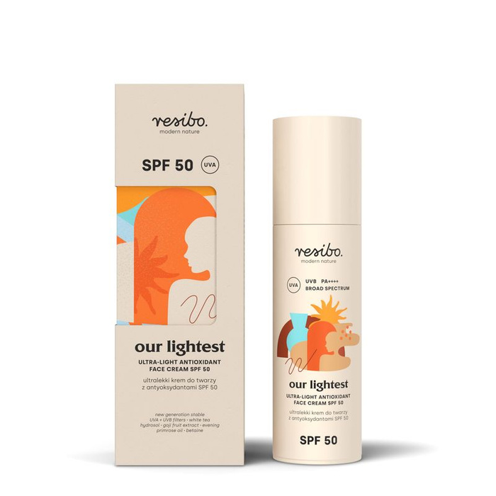 Resibo Our Lightest ultralekki krem do twarzy z antyoksydantami SPF50, 50 ml